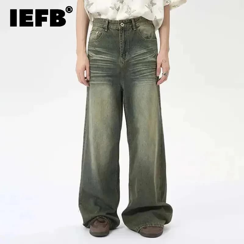 Pánské široké džíny volného střihu - letní casual denim kalhoty s opotřebovaným vzhledem