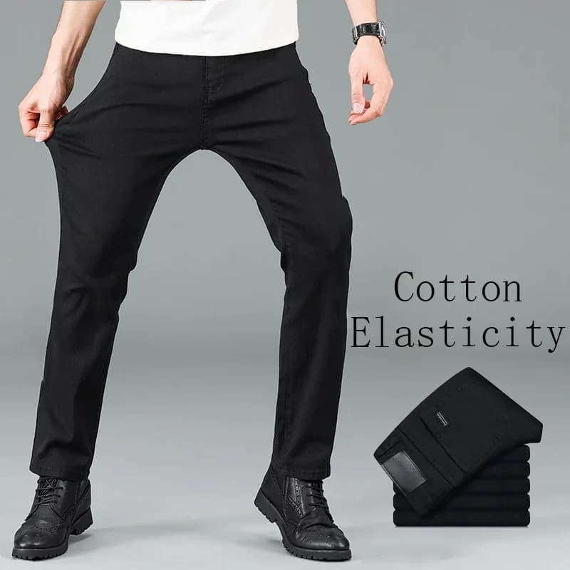 Pánské černé slim džíny elastické rovné kalhoty business casual denim skinny fit
