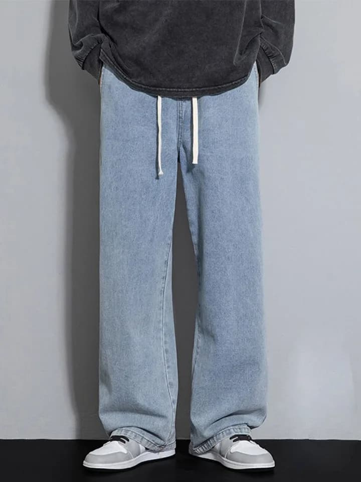 Pánské volné džíny streetwear styl široké rovné kalhoty černé modré šedé