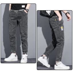 Pánské elastické džíny harémové střihu s úzkými nohavicami cargo joggers denimové kalhoty - náhled 5