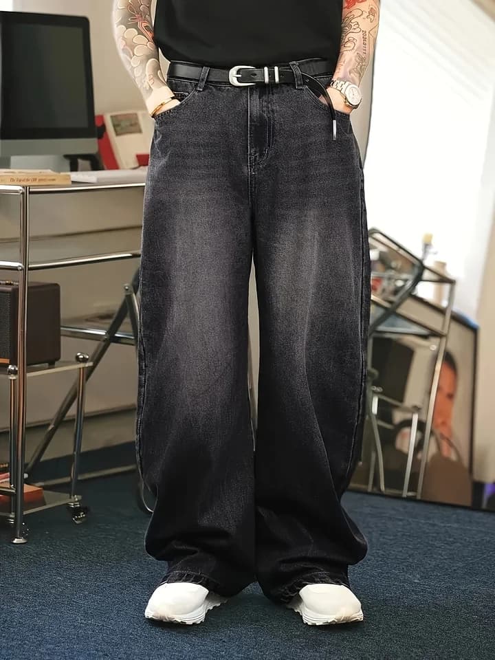 Pánské volné džíny streetwear styl denní móda černé světle modré retro denim kalhoty