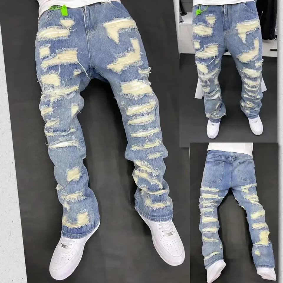 Pánské džíny vintage styl vysoká odolnost rovný střih denim kalhoty hip hop módní