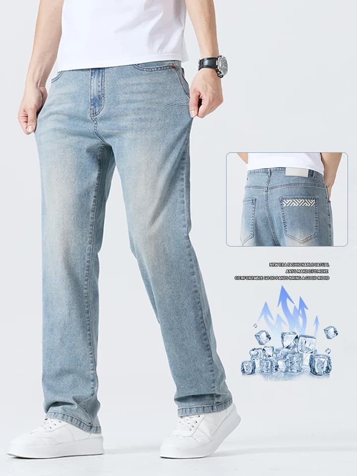 Pánské letní džíny volné breathable vintage casual denim kalhoty s potiskem