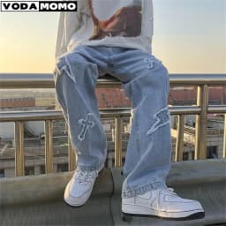 Volné baggy džíny unisex - casualové kapsáče denim kalhoty Y2K styl - náhled 2
