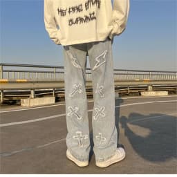 Volné baggy džíny unisex - casualové kapsáče denim kalhoty Y2K styl - náhled 3