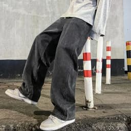 Pánské volné džíny streetwear styl černé šedé modré casual kalhoty denim tepláky móda - náhled 2
