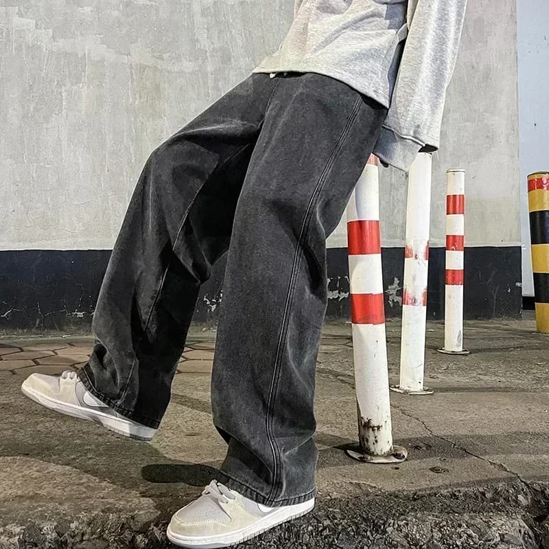 Pánské volné džíny streetwear styl černé šedé modré casual kalhoty denim tepláky móda