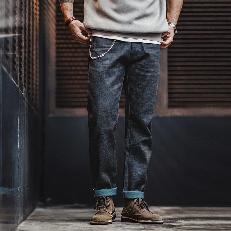 Pánské džíny rovný střih surová denim 13oz bavlna retro klasické kalhoty podzim zima