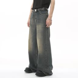 Pánské široké džíny volného střihu vintage wash casual denim kalhoty streetwear - náhled 5