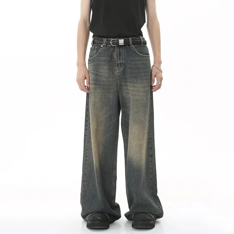 Pánské široké džíny volného střihu vintage wash casual denim kalhoty streetwear