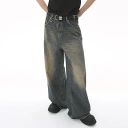 Pánské široké džíny volného střihu vintage wash casual denim kalhoty streetwear - náhled 4