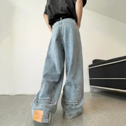 Pánské wide leg džíny volné baggy kalhoty streetwear denim denní móda casual - náhled 2