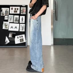 Pánské wide leg džíny volné baggy kalhoty streetwear denim denní móda casual - náhled 4