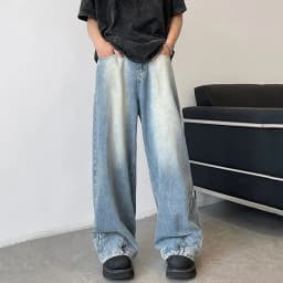 Pánské wide leg džíny volné baggy kalhoty streetwear denim denní móda casual - náhled 3