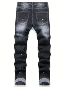 Pánské trhané džíny Y2K slim fit s elastickým pasem a potiskem - módní kalhoty - náhled 4