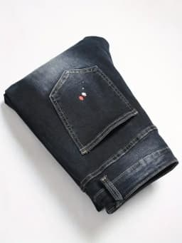 Pánské trhané džíny Y2K slim fit s elastickým pasem a potiskem - módní kalhoty - náhled 7