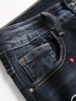 Pánské trhané džíny Y2K slim fit s elastickým pasem a potiskem - módní kalhoty - náhled 5