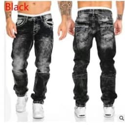Pánské vintage džíny s cargo kapsami - streetwear denim kalhoty s potiskem a strečem - náhled 2