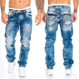 Pánské vintage džíny s cargo kapsami - streetwear denim kalhoty s potiskem a strečem - náhled 5
