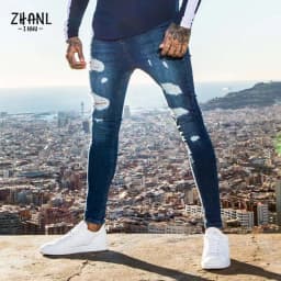 Pánské bílé skinny džíny s trhaným efektem streetwear vintage casual slim fit kalhoty - náhled 6