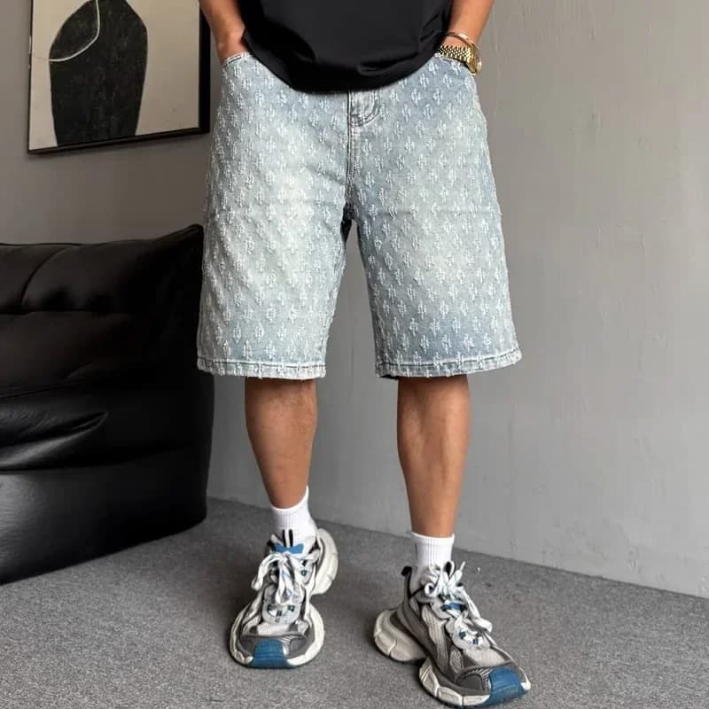 Pánské džínové šortky letní volné rovné casual krátké kalhoty bavlna módní