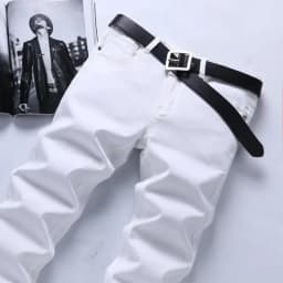 Pánské bílé džíny slim fit elastické rovné business casual kalhoty - náhled 3