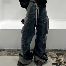 Pánské baggy džíny s kapsami a šňůrkami - streetwear cargo kalhoty oversized denim - náhled 3