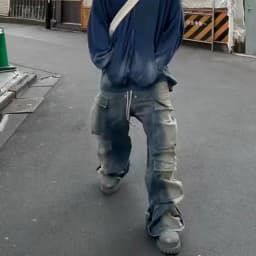 Pánské baggy džíny s kapsami a šňůrkami - streetwear cargo kalhoty oversized denim - náhled 4