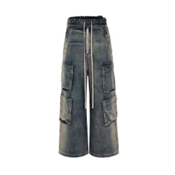 Pánské baggy džíny s kapsami a šňůrkami - streetwear cargo kalhoty oversized denim - náhled 6