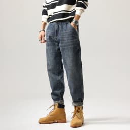 Pánské vintage džíny modré zúžené kalhoty streetwear denim oblečení vysoká kvalita - náhled 5