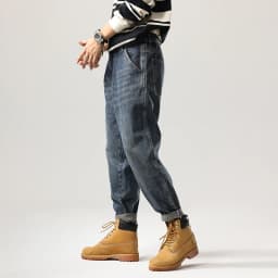 Pánské vintage džíny modré zúžené kalhoty streetwear denim oblečení vysoká kvalita - náhled 6
