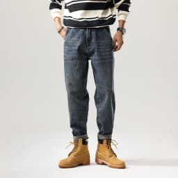 Pánské vintage džíny modré zúžené kalhoty streetwear denim oblečení vysoká kvalita - náhled 4