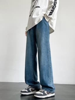 Pánské džíny široké nohavice černé modré rovné volné denim kalhoty jarní letní móda - náhled 5