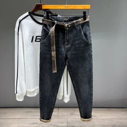 Pánské úzké džíny s výšivkou černé elastické kalhoty casual denimové podzimní módní - náhled 2