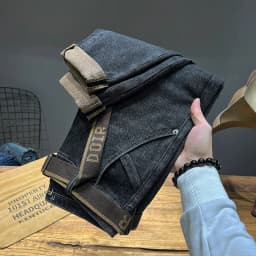 Pánské úzké džíny s výšivkou černé elastické kalhoty casual denimové podzimní módní - náhled 4