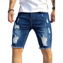 Pánské džínové kraťasy roztrhané letní slim fit černé denim šortky streetwear móda - náhled 5