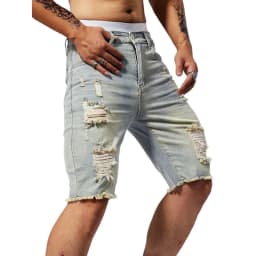 Pánské džínové kraťasy roztrhané letní slim fit černé denim šortky streetwear móda - náhled 4