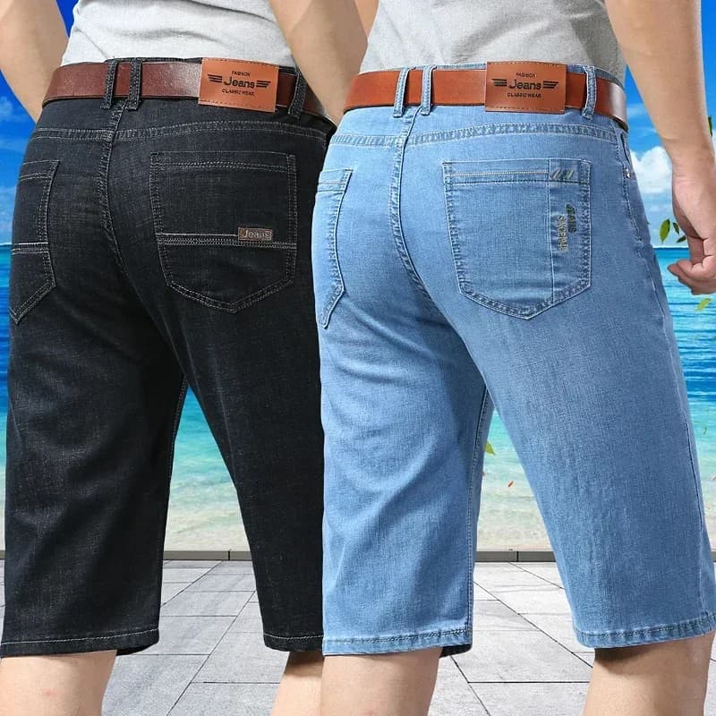 Pánské džínové kraťasy letní casual volné s kapsami elastické světlé barvy
