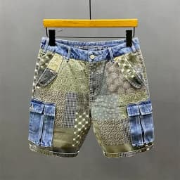 Pánské letní džíny kraťasy s potiskem - slim fit hip-hop styl casual shorts - náhled 2