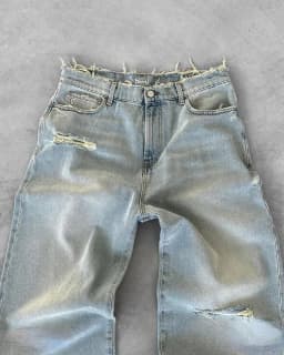 Pánské roztrhané džíny rovný střih volné omývané denim kalhoty s kapsami casual 2025 - náhled 7