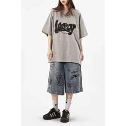 Pánské volné trhané džíny 7/8 délka letní vintage streetwear denim kalhoty - náhled 4