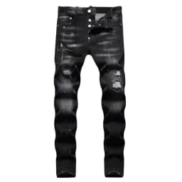 Pánské černé skinny džíny s dírami - strečové slim fit denim kalhoty velikost 42 - náhled 6