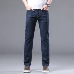 Pánské džíny rovný střih bavlna elastan středně vysoký pas business casual lehké kalhoty - náhled 5
