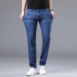 Pánské džíny rovný střih bavlna elastan středně vysoký pas business casual lehké kalhoty - náhled 4