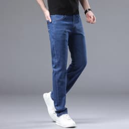 Pánské džíny rovný střih bavlna elastan středně vysoký pas business casual lehké kalhoty - náhled 7