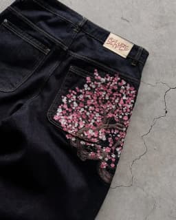 Dámské černé džíny s nízkým pasem wide leg vintage s výšivkou květin baggy streetwear - náhled 4