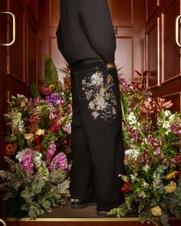 Dámské černé džíny s nízkým pasem wide leg vintage s výšivkou květin baggy streetwear - náhled 7