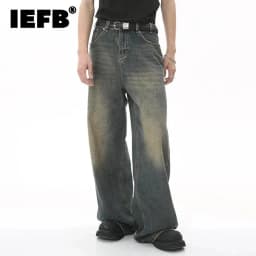 Pánské vintage džíny široké nohavice casual denim kalhoty letní distressed volné - náhled 2