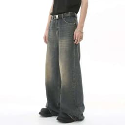 Pánské vintage džíny široké nohavice casual denim kalhoty letní distressed volné - náhled 3