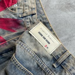 Vintage baggy džíny šedé s červeným potiskem - unisex široké kalhoty streetwear gotický styl - náhled 4